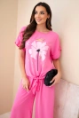 Damen-Set aus Viskose mit bedruckter Bluse und Hose hellrosa