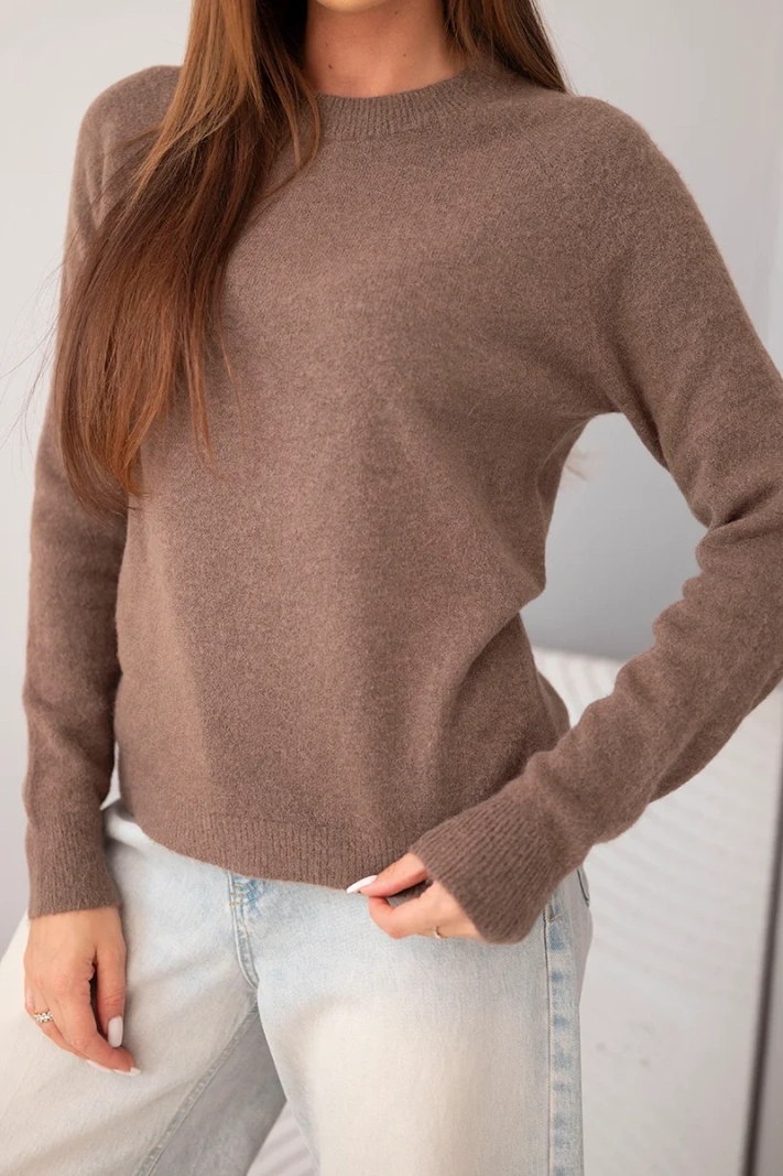Damenpullover aus Baby-Alpaka mit langen Ärmeln und rundem Ausschnitt fango