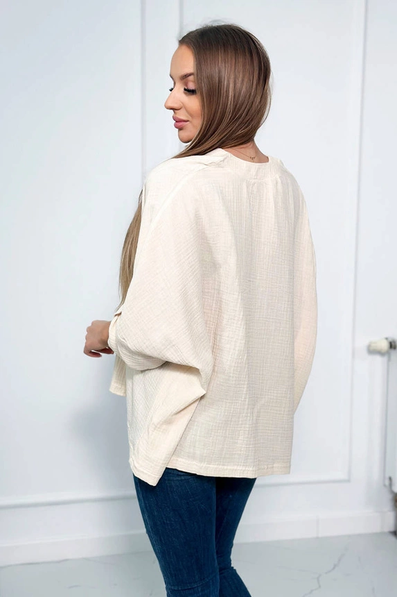 Muslin blouse with rolled-up sleeves light biege