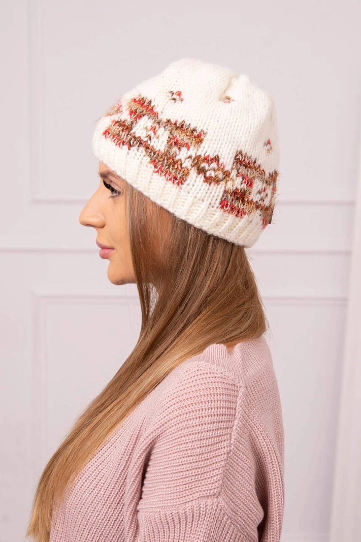 Women's cap Otylia K387 ecru+red