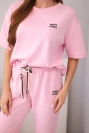 Women's buttery viscose set with short sleeves and rolled-up hem trousers light pink