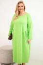 Moteriška Plus Size medvilninė suknelė su ilgomis rankovėmis ir susiraukšlėjimu juosmenyje šviesiai žalia