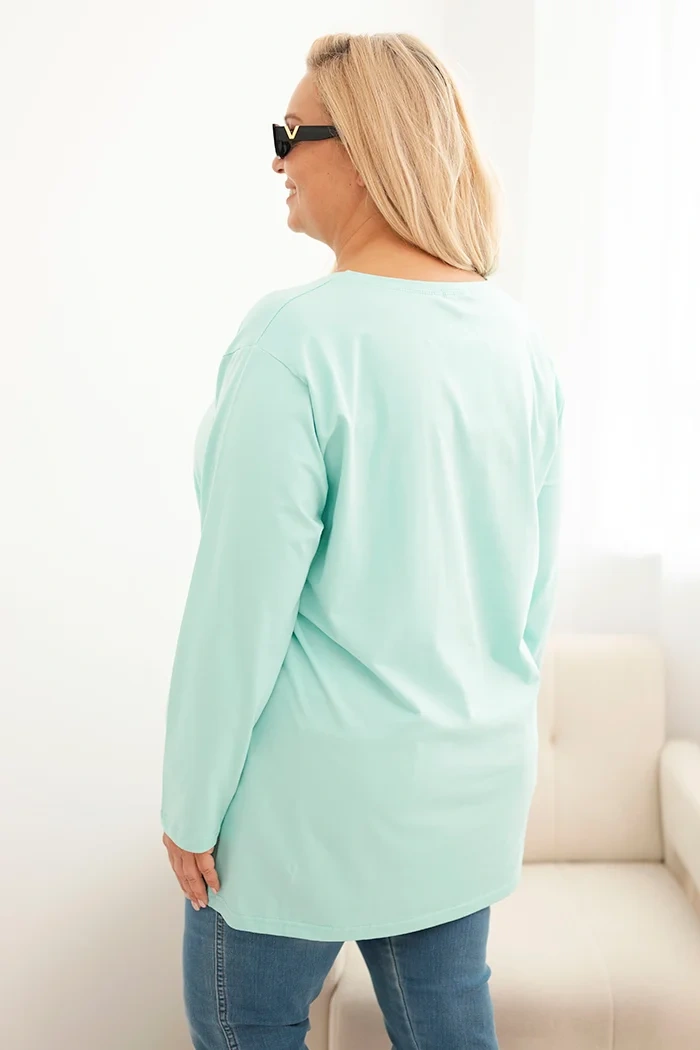 Bluzka damska Plus Size bawełniana z okrągłym dekoltem miętowa