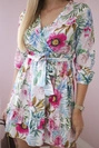 Floral dress tied at the waist ecru
