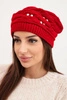 Women's winter wool hat with decorative crystals K399 red
