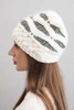 Women's winter hat with thick knit wool and stripes K465 ecru + graphite