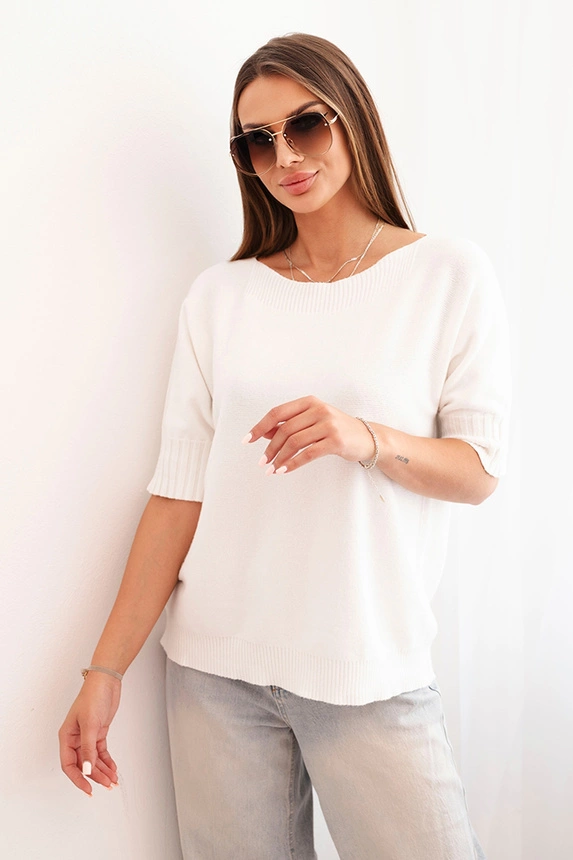 Women's short-sleeve viscose sweater ecru