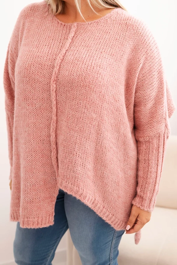 Women's Plus Size sweater with acrylic in a loose fit and 3/4 sleeve dark pink