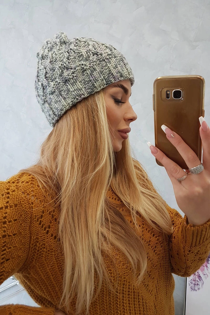 Čiapka s otočením nahor Eliza K205 šedá + fialová