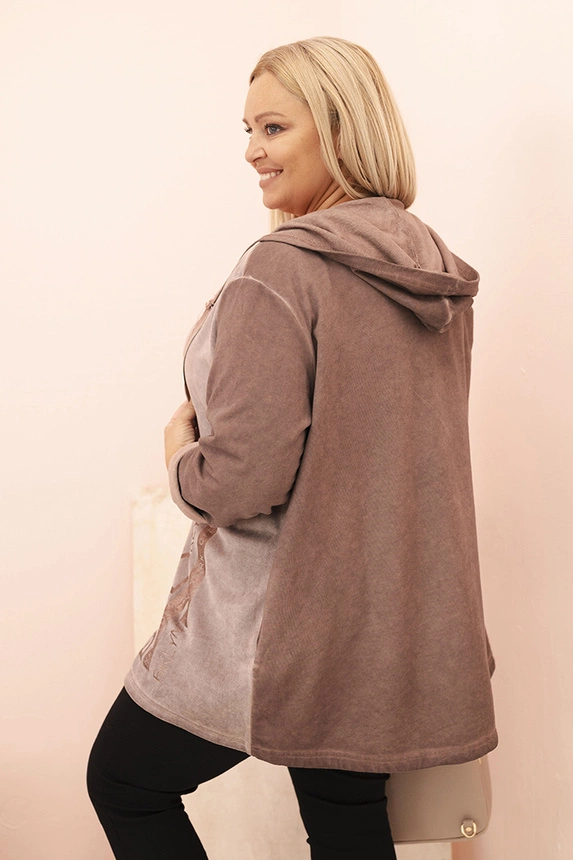 Dámska mikina Plus Size s kapucňou a potlačou BKLYN hnedá