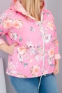 Dámska jarná prešívaná bunda Plus Size s kapucňou a kvetinovým vzorom svetloružová