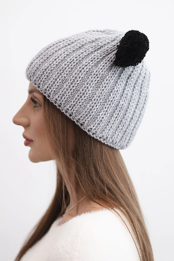 Women's winter wool hat with pom-pom K433 light gray