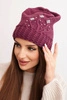 Women's winter wool hat with pom-poms and extended sides K448 purple