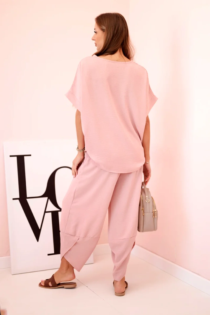 Set aus Viskose Bluse + Hose dunkles Puderrosa