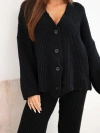 A women's knitted set with a cardigan and wide trousers black