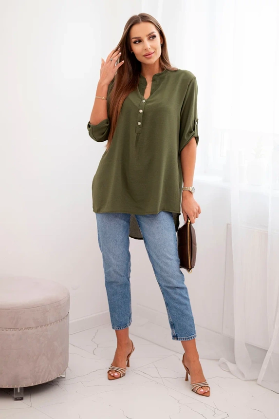 Blouse with a longer back khaki