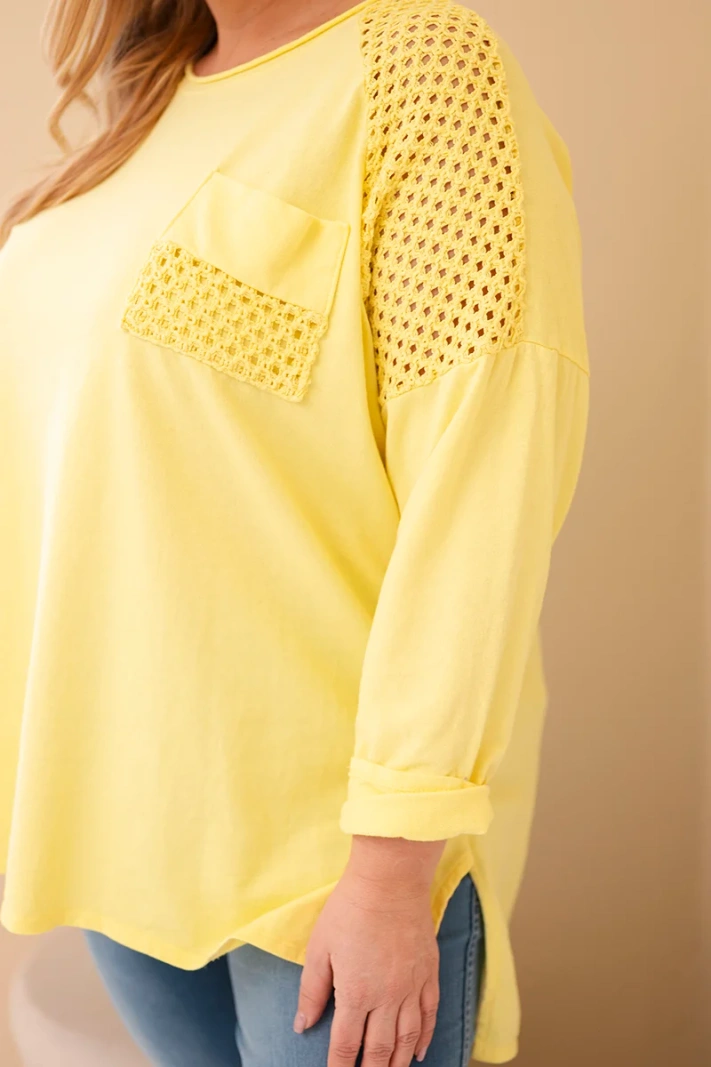 Dámská mikina Plus Size bavlněná s potiskem žlutá