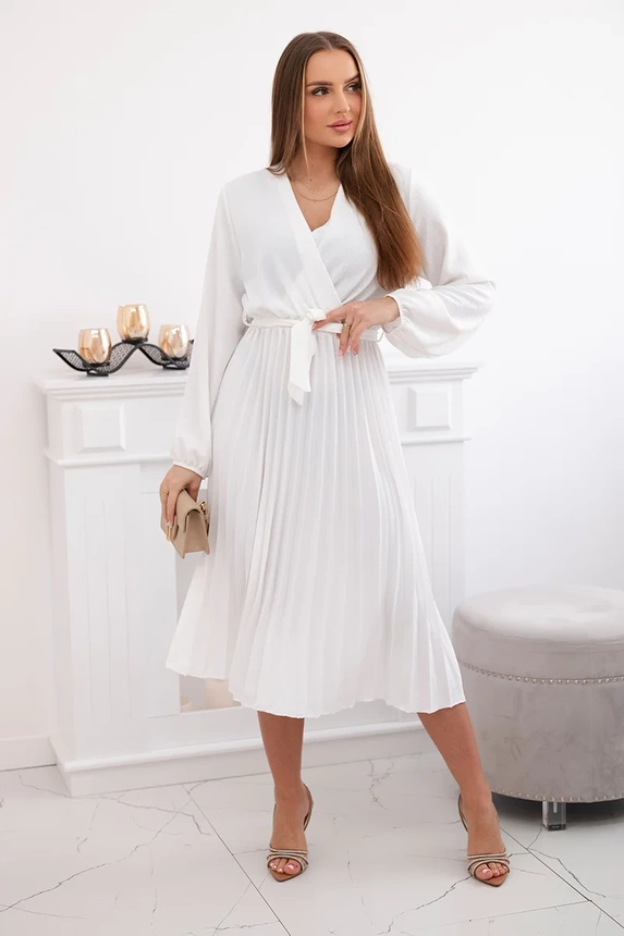 Kleid mit plissiertem Saum gebunden ecru