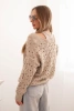 Women's openwork sweater with a V-neck and golden buttons dark beige