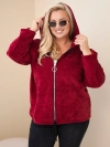 Plus Size women's corduroy hoodie with zipper oversize burgundy red