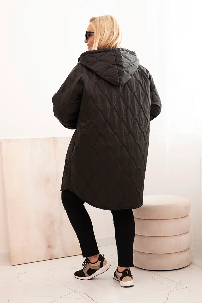 Plus Size women's quilted jacket with a hood and the word HOPE black