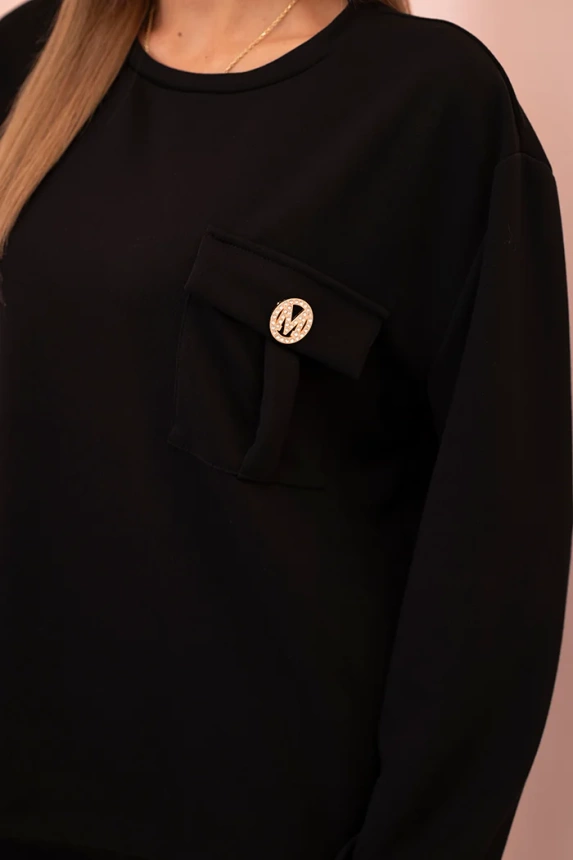 Women's set buttercream sweatshirt and pants with elastic black