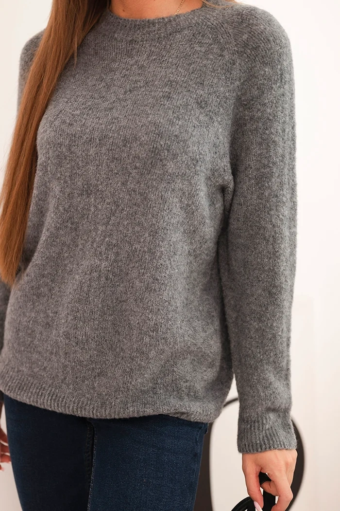 Sweter damski z baby alpaki z długim rękawem szary