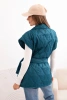 Women's quilted vest with a belt and wide collar sea green