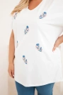 Dámska bavlnená blúzka Plus Size s pierkami biela