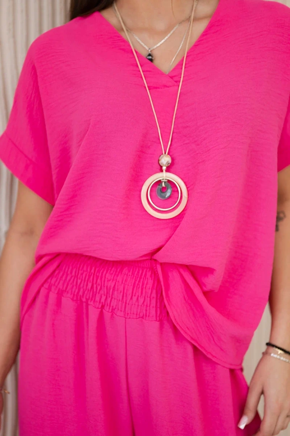 Set with necklace blouse + pants pink