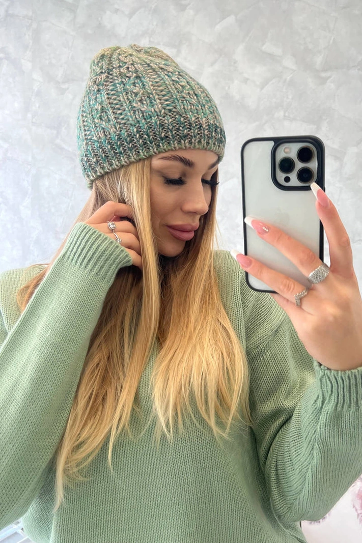 Cap with fleece Melisa K241 turquoise+green