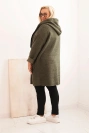 Dámsky kabát Plus Size z umelého baranka s kapucňou a vreckami khaki