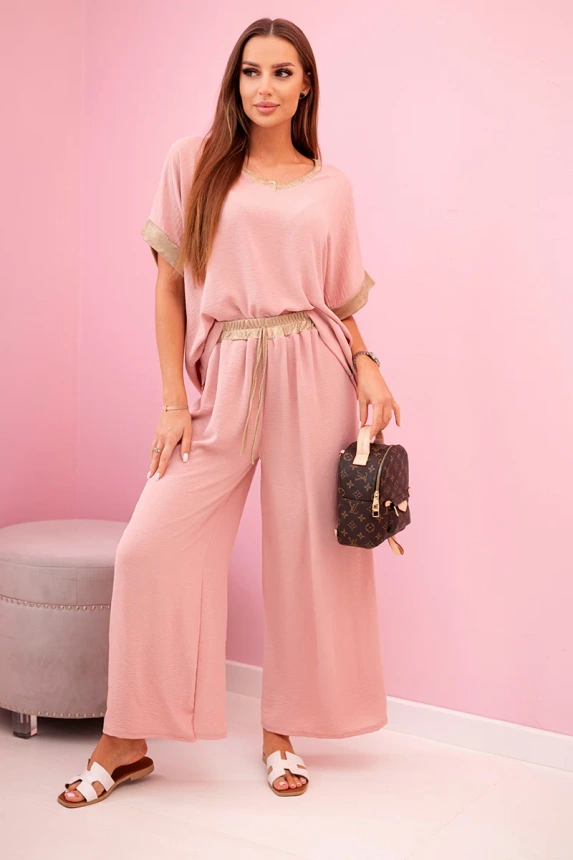 Viscose set with golden trim dark powder pink