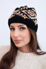 Women's winter hat with colorful patterns and a thick cuff K353 black+orange