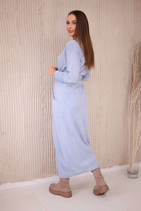 Long cardigan sweater tied at the waist blue