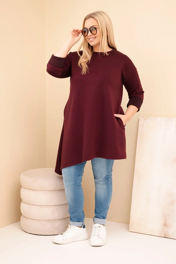 Damenkleid Plus Size aus Viskose mit lockerer Passform und langen Ärmeln lila