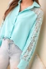 Women's viscose shirt with lace sleeves and collar mint