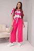 Women's set viscose shirt with tie and pants with elastic fuchsia
