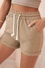 Damen-Baumwollshorts mit Gummibund und Kordelzug im Bund camel