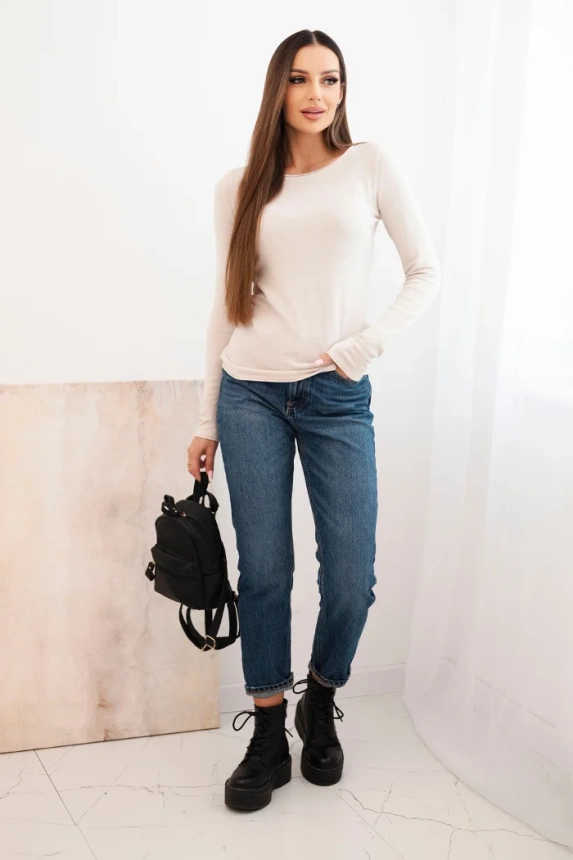 Damenpullover aus Viskose mit rundem Ausschnitt und figurbetontem Schnitt beige