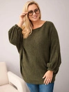 Dámský svetr Plus Size s přídavkem vlny volný střih khaki
