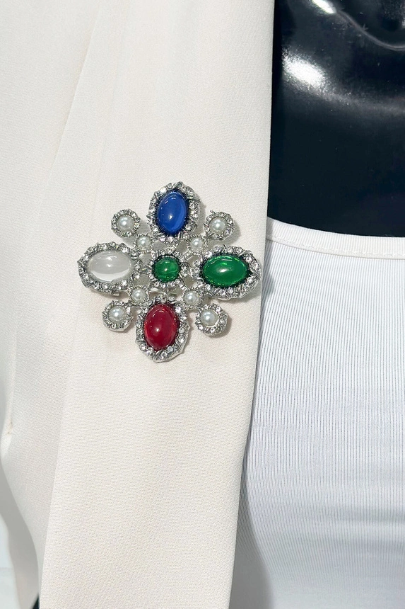 Flower Brooch 2 silver + multicolor