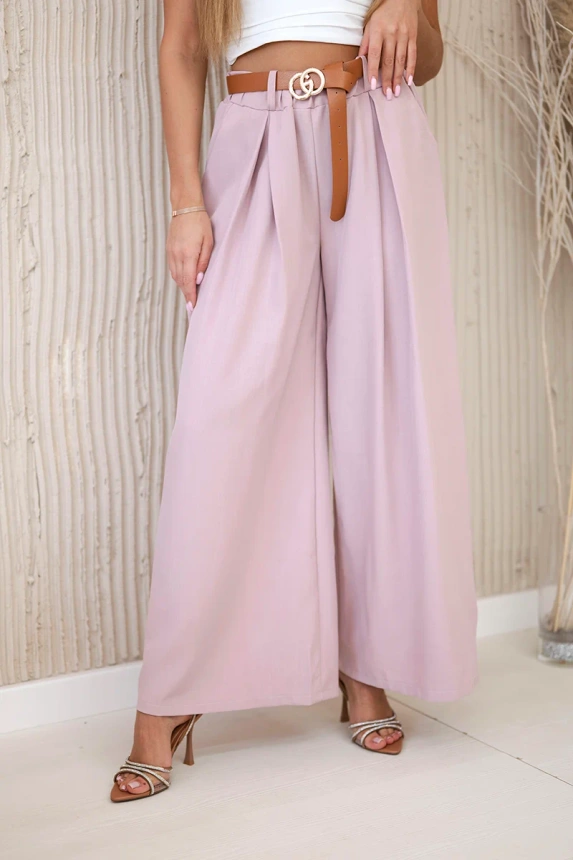 Wide-leg belted trousers dark powder pink