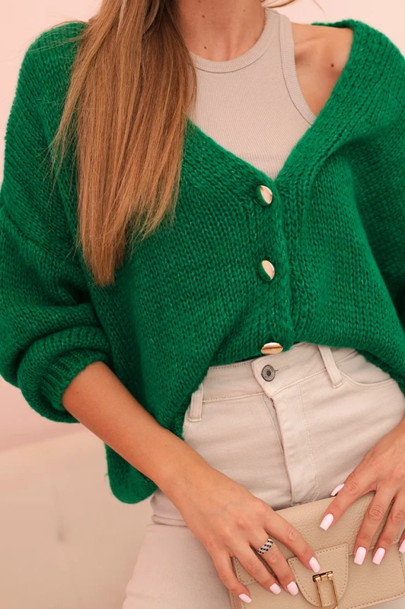 Women's sweater with a V-neck and buttons green