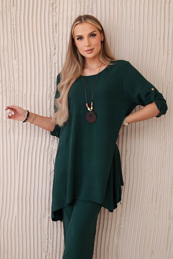 Set of blouse + pants with pendant dark green