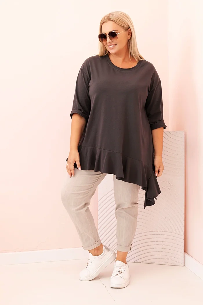 Women's Plus Size blouse with cotton, featuring a pocket and rolled sleeves kiwi