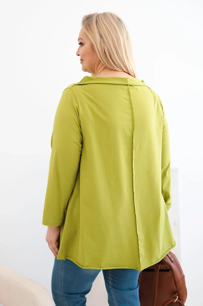Dámská bavlněná blůza Plus Size asymetrická s ohrnutým rukávem olivová