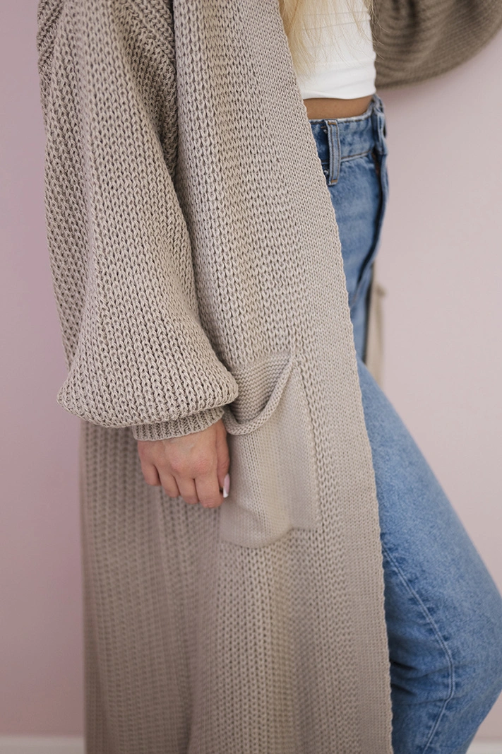 Pullover lange Strickjacke dunkelbeige