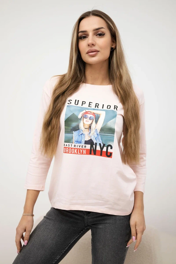 Superior bedruckte Bluse puderrosa