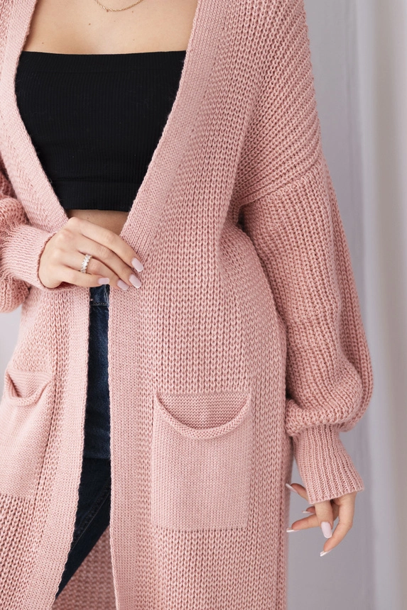 Sweter długi kardigan pudrowy róż
